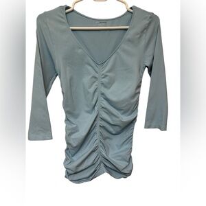 BCBG MaxAzria Blue Ruched 3/4 sleeve Top